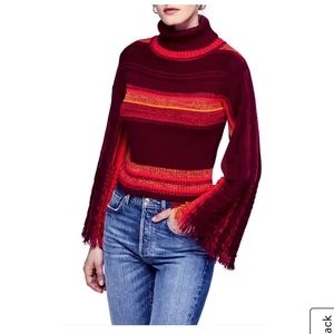 Free People Striped Flared Sleeve Turtleneck Swea